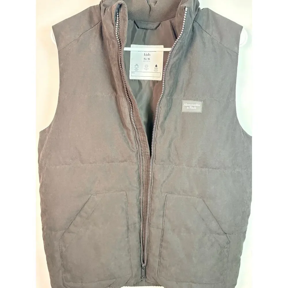 Abercrombie & Fitch Kids Black Puffer Vest Youth 15/16 L Warm Zip Up